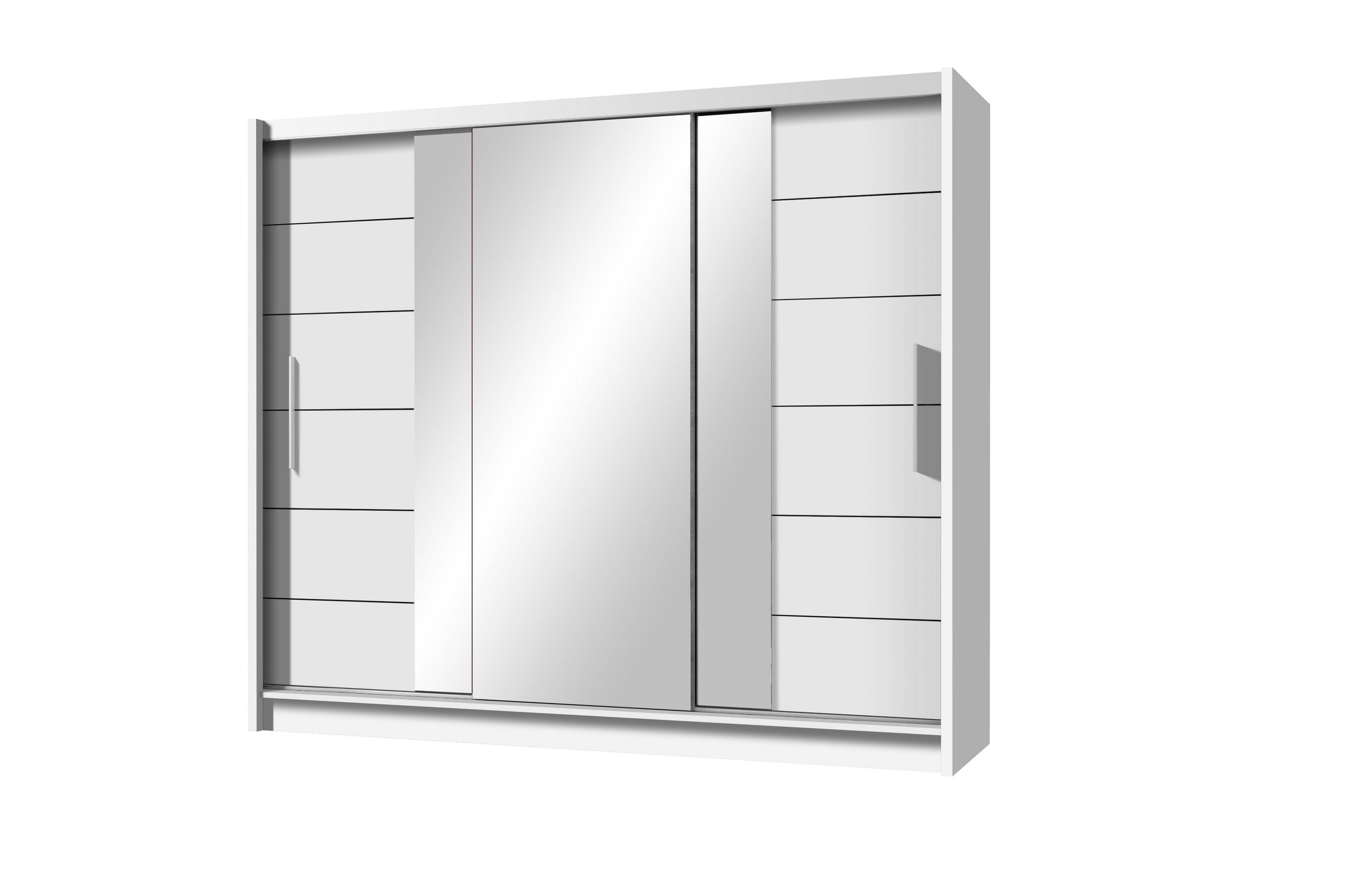 SCHWEBETÜRENSCHRANK KAYLE 250/215/61 cm 3-türig mit Spiegel Weiß - Weiß, Holzwerkstoff (250/215/61cm) - MASSENO