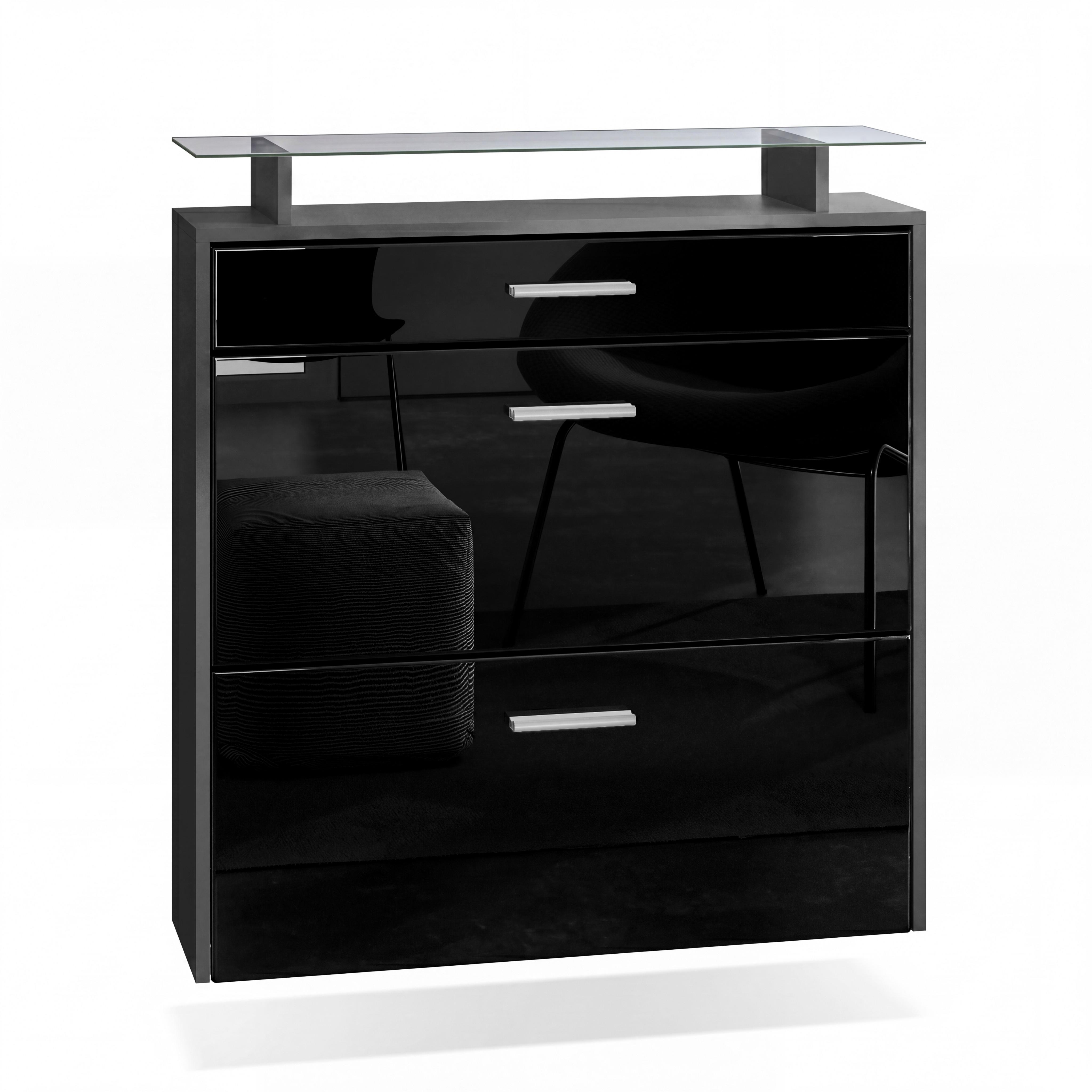 SCHUHSCHRANK Malea Fronten in Schwarz Hochglanz - Schwarz Hochglanz, Holzwerkstoff (89/96/23cm) - Vladon