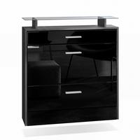 SCHUHSCHRANK Malea Fronten in Schwarz Hochglanz - Schwarz Hochglanz, Holzwerkstoff (89/96/23cm) - Vladon