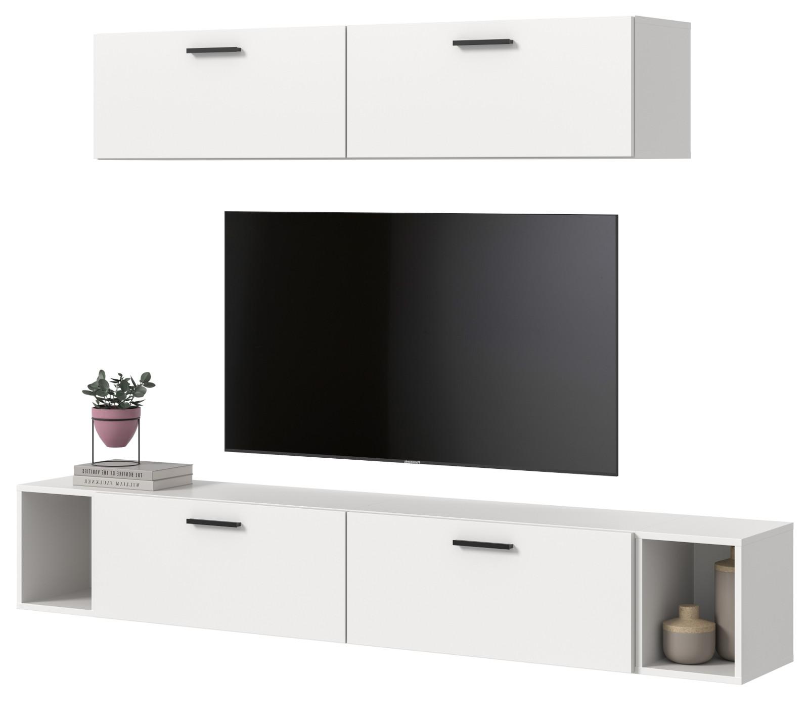 WOHNWAND weiß 202 cm, Schrankwand mit Soft-Close - Schwarz/Weiß, Holzwerkstoff/Kunststoff (202/184/34cm) - Inn.Furn