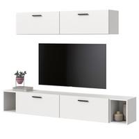 WOHNWAND weiß 202 cm, Schrankwand mit Soft-Close - Schwarz/Weiß, Holzwerkstoff/Kunststoff (202/184/34cm) - Inn.Furn