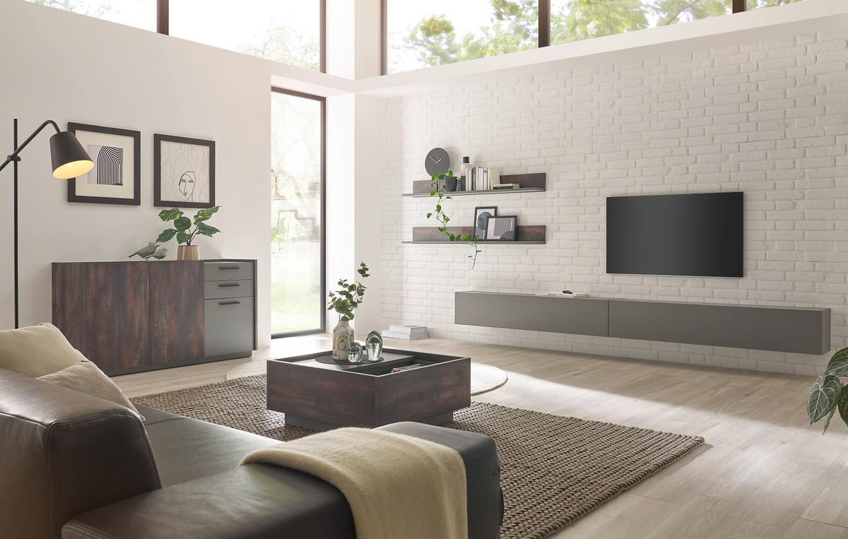 SIDEBOARD Thermo Eiche, grau, Kommode mit Soft-Close 200 x 80 cm - Eichefarben/Schwarz, Holzwerkstoff/Kunststoff (200/80/45cm) - Furn.Design