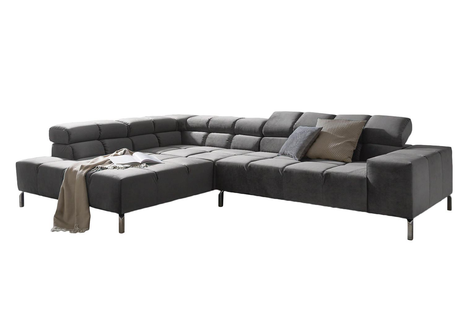 ECKSOFA MIT MOTORISCHEM SITZVORZUG NELSON Grau Velvet Relaxfunktion - Silberfarben/Grau, Textil (321/216cm) - KAWOLA