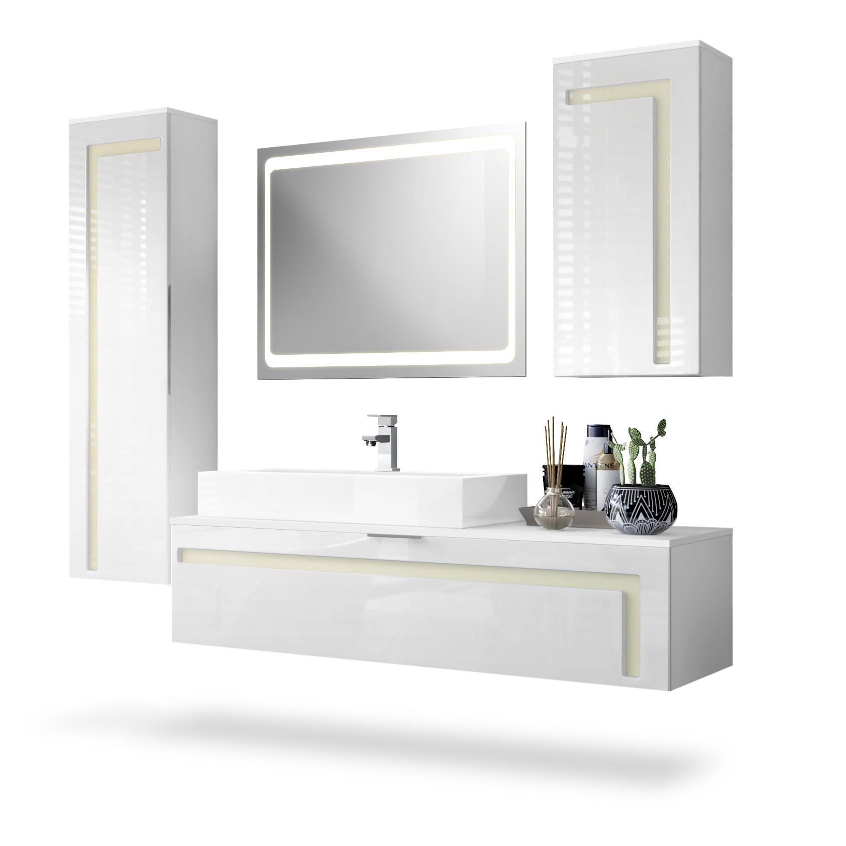 BADMÖBELSET Aloha Absetzungen in Creme Hochglanz - Creme, Holzwerkstoff (210/185/51cm) - Vladon