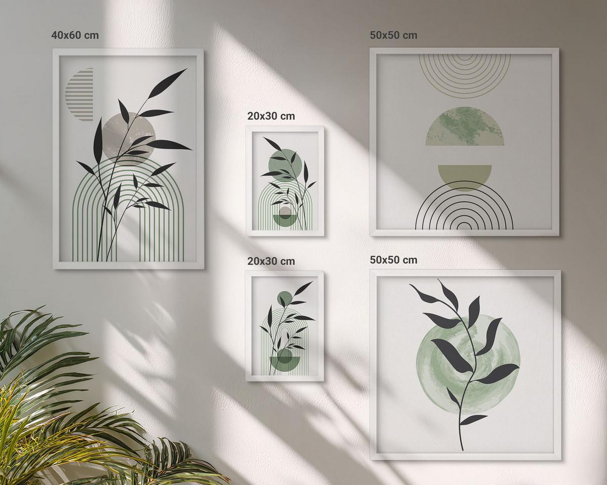 BILDER SET 5er Set - 50x50 cm & 20x30 cm & 40x60 cm Weißer Rahmen - Boho-Pflanzenkompositionen - Weiß, Kunststoff (40/60cm) - TULUP