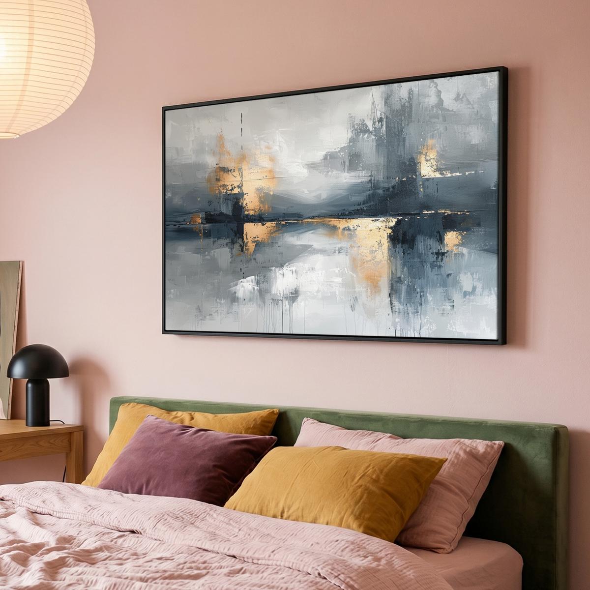 LEINWAND Bilder mit Rahmen - Kunst - Grau - Gold - Abstrakt - 150x100 - Dunkelgrau, Textil (150/100cm) - MuchoWow
