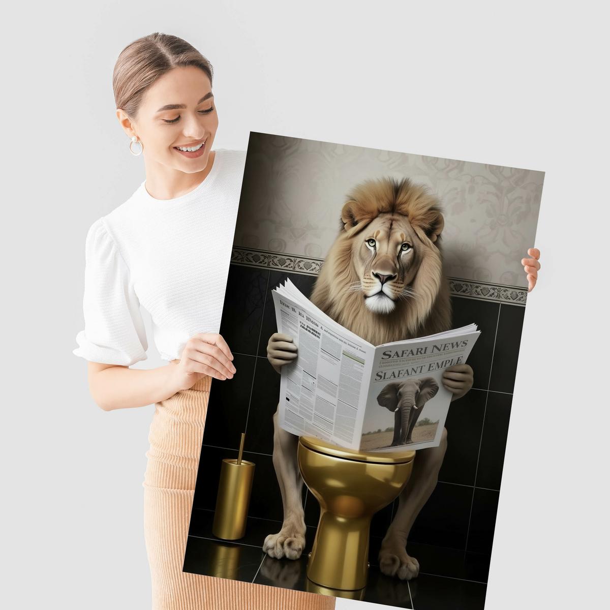 POSTER für WC Badezimmer LÖWE in Toilette Zeitung Abstraktion 50x70cm - Gelb/Beige, Papier (50/70/70cm) - Muralo