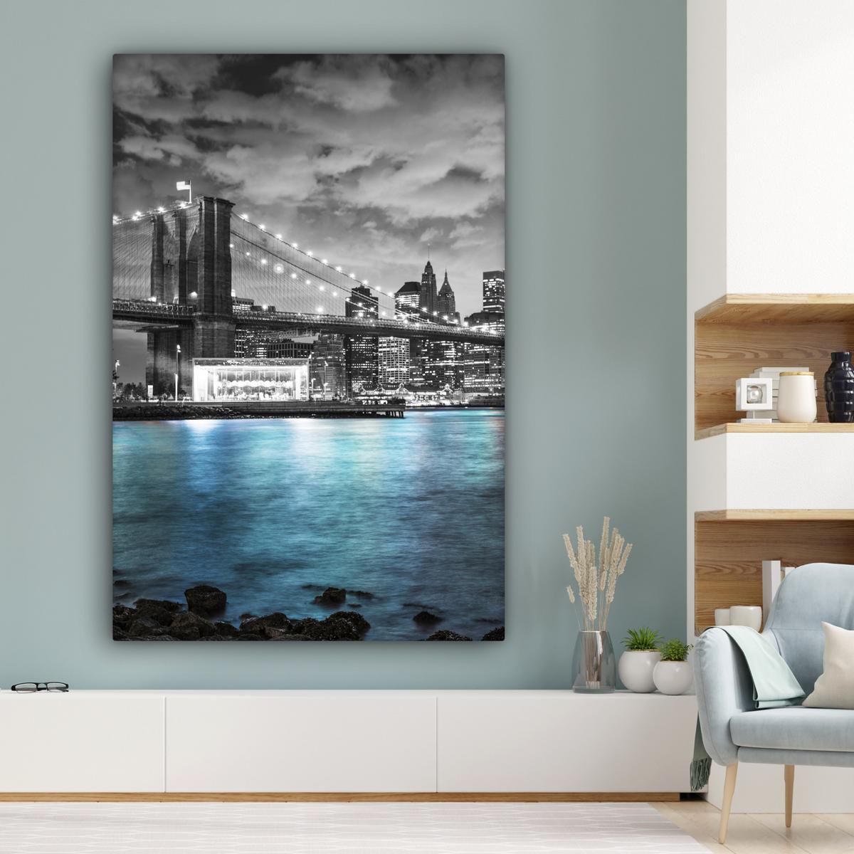 LEINWANDBILD New York - Skyline - Stadt - Blau Deko Groß 90x140 cm - Blaugrau, Textil (90/140cm) - MuchoWow