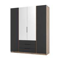 KLEIDERSCHRANK Nehir Eiche Evoke/Schwarz 200 cm - 4T3S Modern mit Schubladen und 2 Spiegeln mittig - Eichefarben/Schwarz, Holzwerkstoff/Kunststoff (200/239/61.9cm) - AX Living
