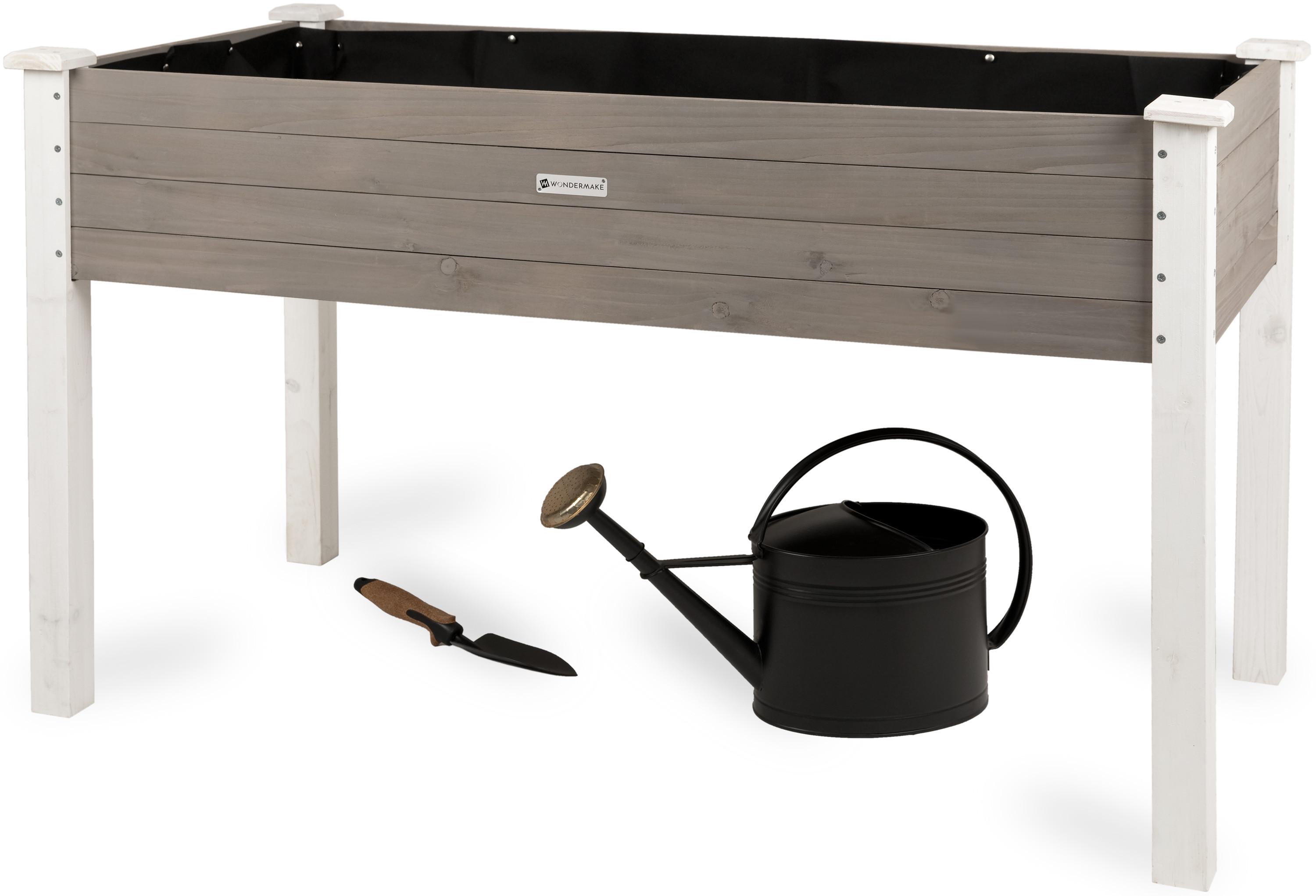 HOCHBEET aus Holz für Garten & Balkon, rechteckig mit Vlies-Folie - Weiß, Holz (124/75/63cm) - WONDERMAKE