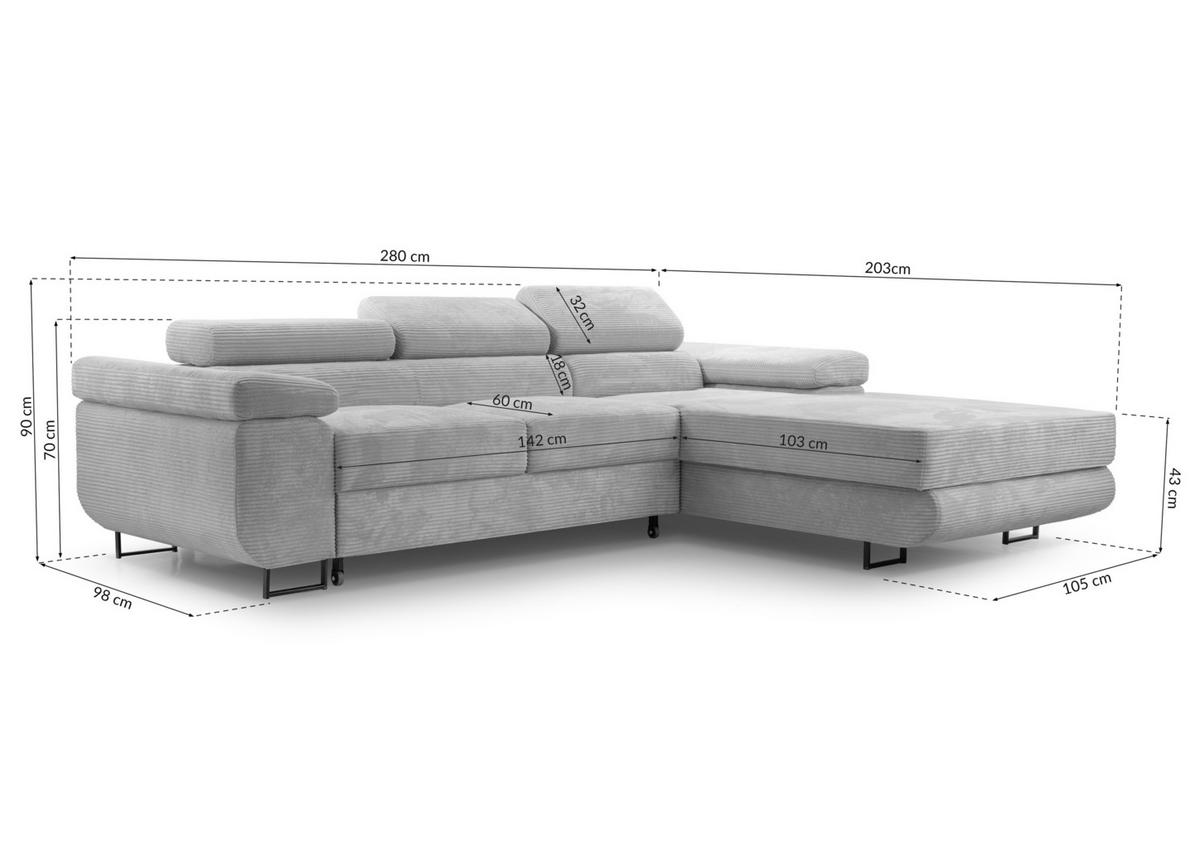 ECKSOFA L Form Arborio Salbeigrün 280/203/90 cm Rechts mit Schlaffunktion - Schwarz/Grün, Textil/Metall (280/203cm) - AX Living
