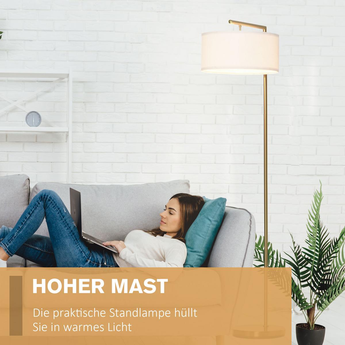 STEHLAMPE Stehleuchte E27 Sockel für Wohnzimmer Stahl Stoffschirm Goldoptik - Multicolor, Metall (47/37/153cm) - HOMCOM