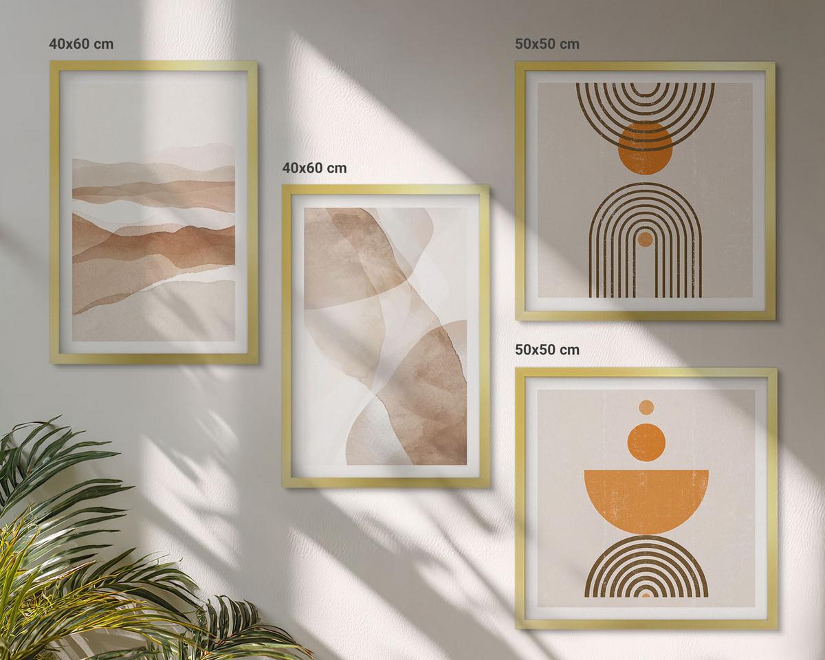 BILDER SET 4er Set - 50x50 cm & 40x60 cm Goldrahmen - Strukturen schattieren Minimalismus - Goldfarben, Kunststoff (50/50cm) - TULUP