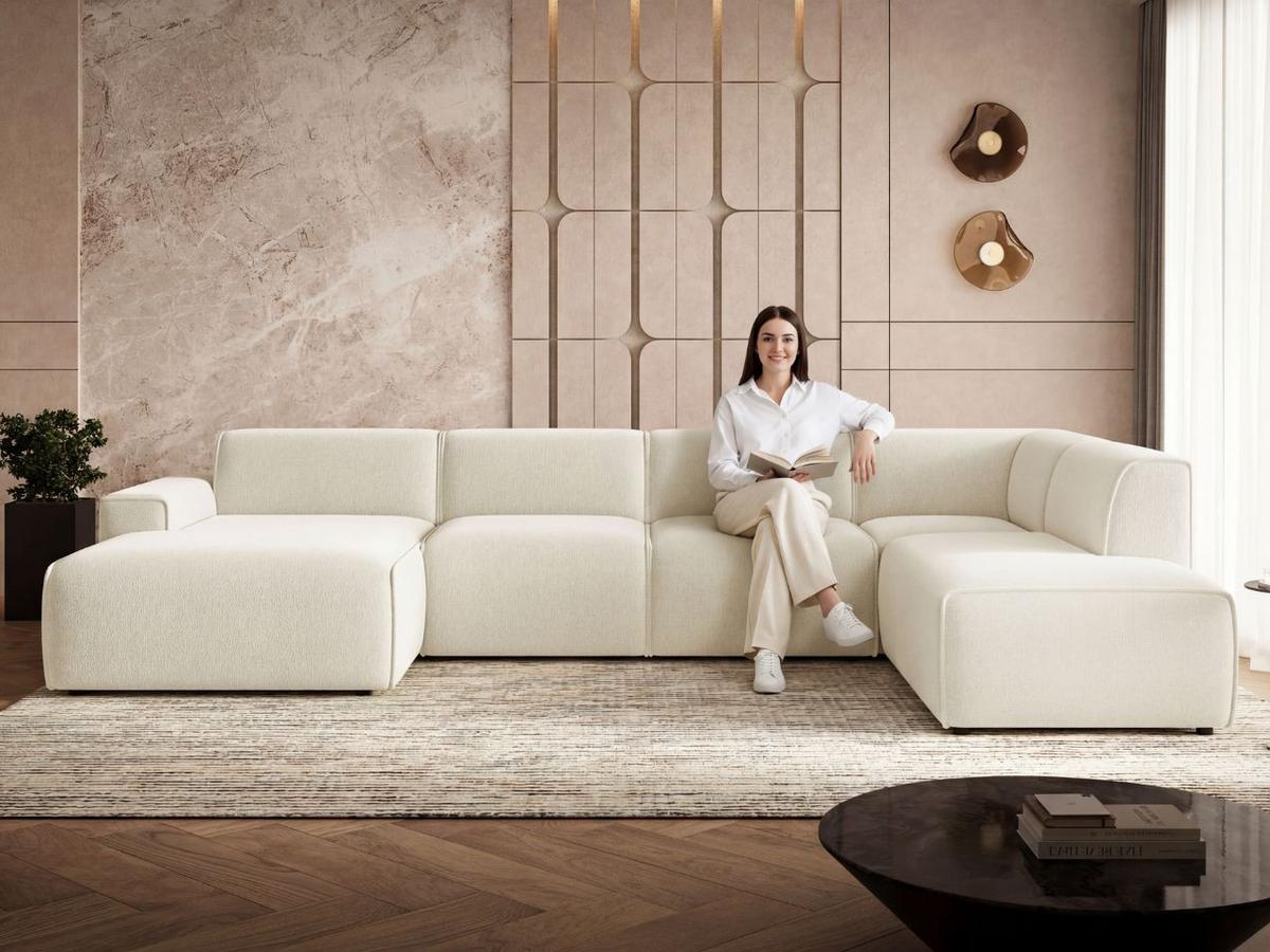 ECKSOFA U Belluno Creme Links - Creme/Schwarz, Holz/Kunststoff (378/220cm) - Graingold