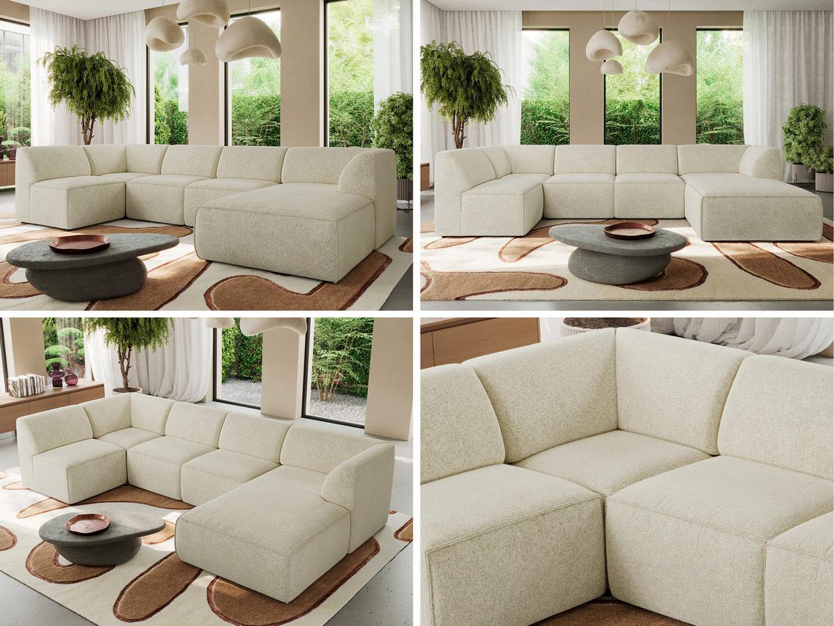 WOHNLANDSCHAFT MODARO U 5M - Creme Struktur - Rechts - Creme/Schwarz, Textil (345/78/180cm) - MKS