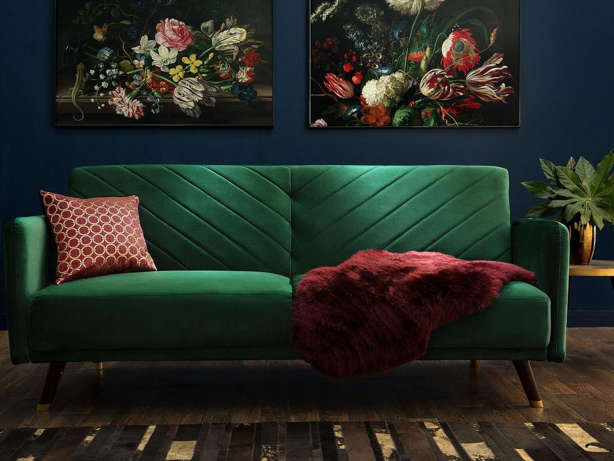 3-SITZER-SCHLAFSOFA Samtstoff Grün Senja - Hellgrün, Textil (200/87/95cm) - Beliani
