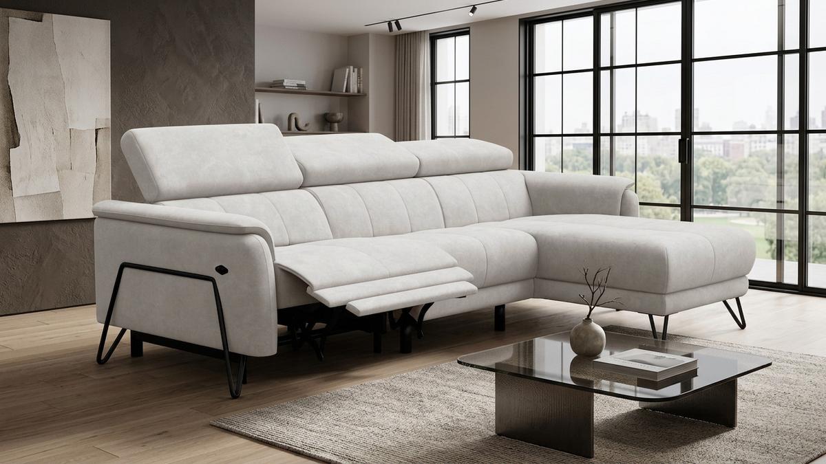 ECKSOFA RODEN 4-Sitzer mit Relax, creme, Veloursstoff - Creme, Holz/Textil (268/92cm) - Wozimo