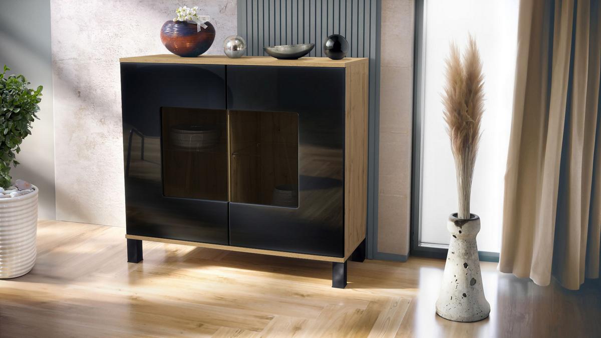 KOMMODE Grömitz Schwarz Hochglanz - Schwarz Hochglanz, Holzwerkstoff (92.5/84.5/35cm) - Vladon