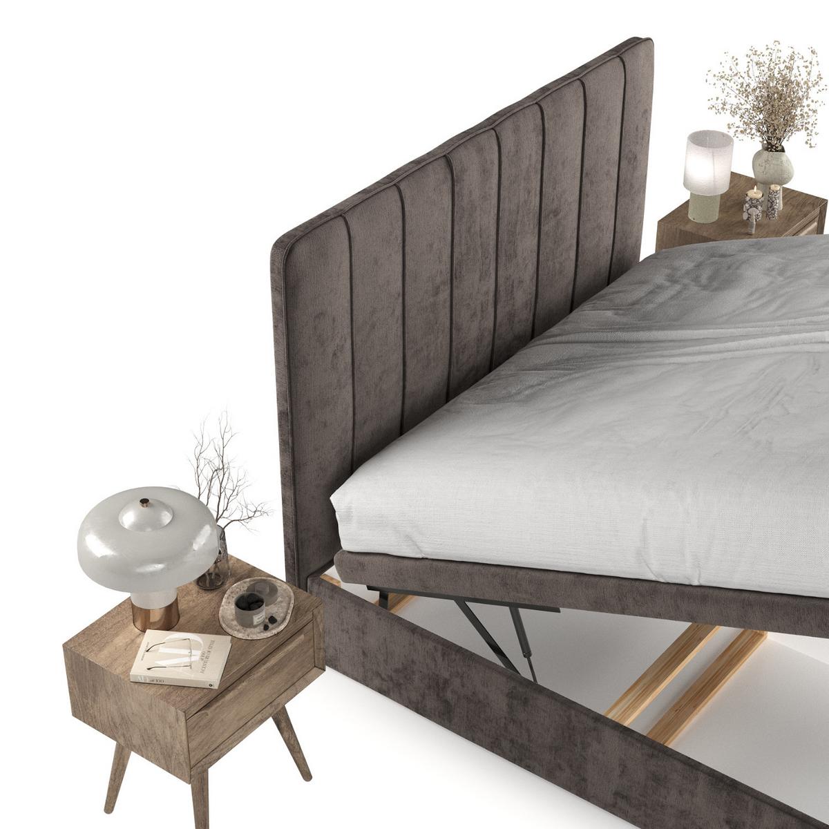 POLSTERBETT Vienna mit Stauraum 160/200 cm Braun im Lotta Stoff - Schwarz/Braun, Holz/Holzwerkstoff (160/200cm) - AltaBeds