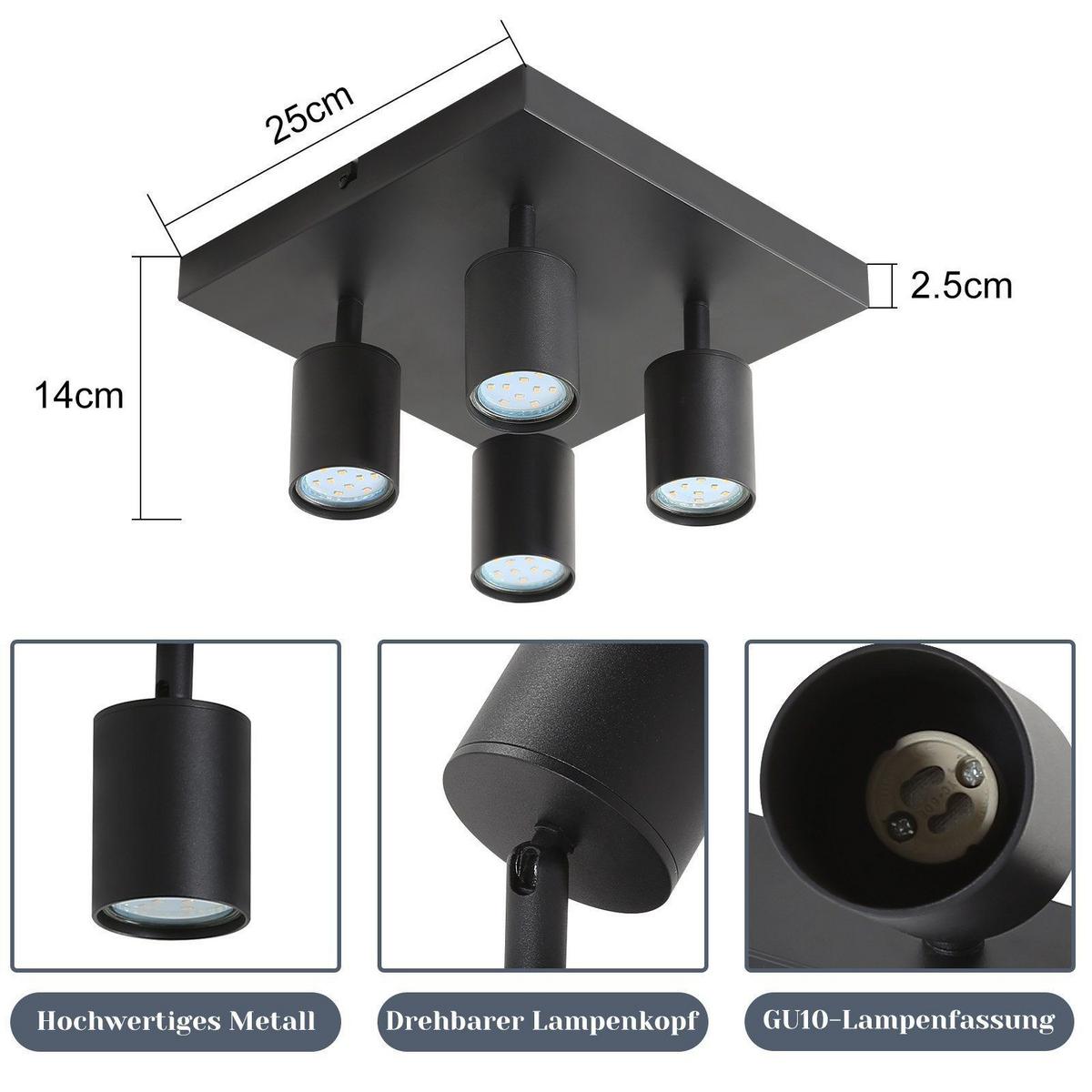 DECKENSTRAHLER Scheinelle 25/14.4/25 cm - Schwarz, Metall (25/25/14.4cm) - ZMH