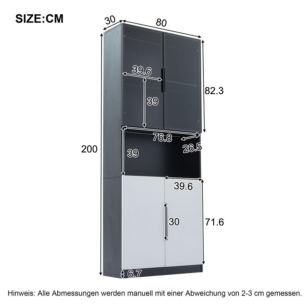 VITRINE weiß 80/30/200 cm - Weiß, Glas/Holzwerkstoff (80/200/30cm) - Urban Meuble