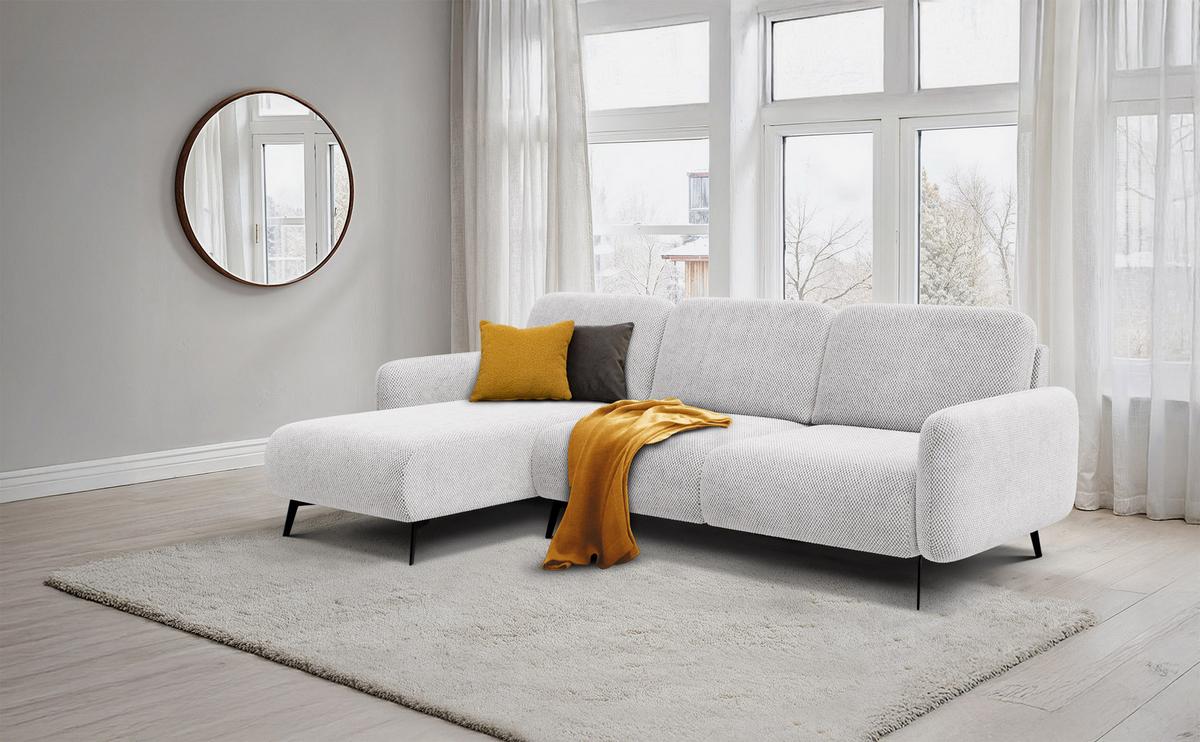 ECKSOFA FEBE 4-Sitzer links, creme - Creme/Schwarz, Holz/Textil (264/157cm) - Wozimo