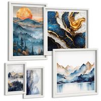 BILDER SET 5er Set - 50x50 cm & 20x30 cm & 40x60 cm Weißer Rahmen - Blaue Berglandschaften - Weiß, Kunststoff (40/60cm) - TULUP