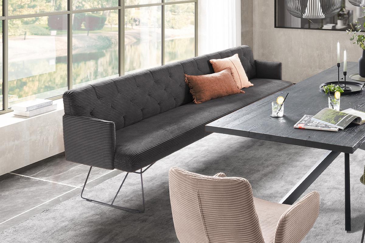 ESSZIMMERBANK CHARME Grau Cord - Grau, Textil (246/85/69cm) - KAWOLA