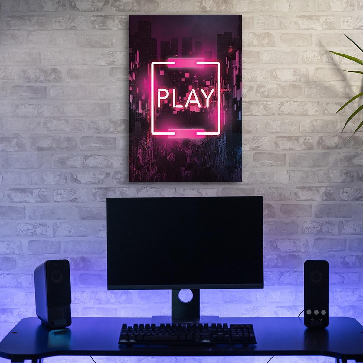 WANDBILD pink play inschrift für den spieler - Multicolor, Textil (40/60cm) - Feeby