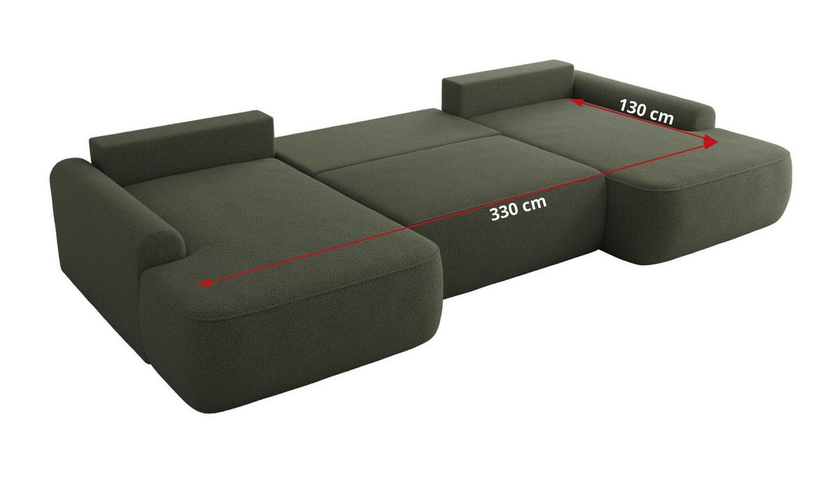 WOHNLANDSCHAFT CUBO U Dunkelgrün Boucle - Dunkelgrün/Schwarz, Kunststoff/Textil (370/100/187cm) - MKS