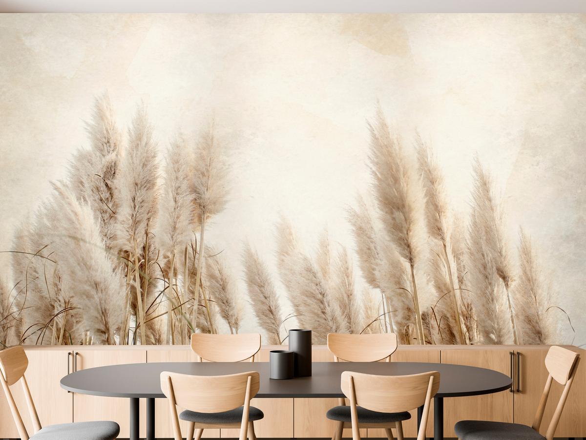 FOTOTAPETE für Schlafzimmer Boho Pampasgras Beton Pflanzen Vintage 150x105 - Beige/Braun, Papier (150/105cm) - Muralo