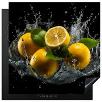 HERDABDECKPLATTE Zitrone - Obst - Gelb - Schwarz Induktionsmatte 78x78 cm - Gelb, Kunststoff (78/78/0.2cm) - MuchoWow