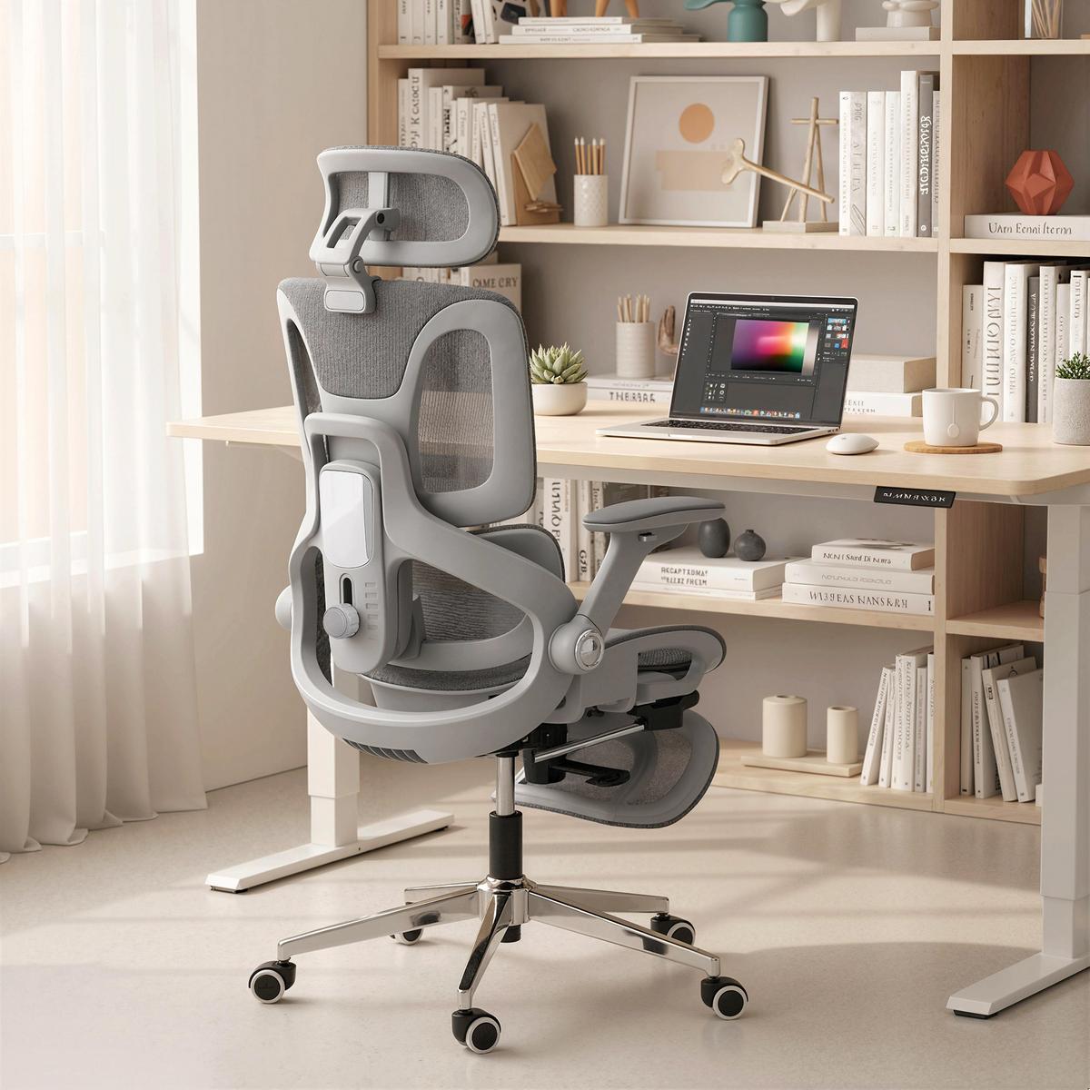BÜROSTUHL Mesh 100 Polyester Grau - Silberfarben/Grau, Kunststoff/Textil (67/132/74cm) - HOMCOM