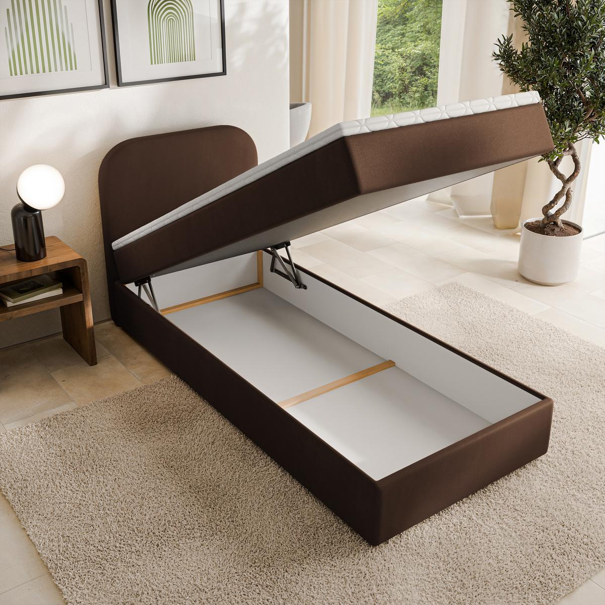 BOXBETT CERIA 100x200 cm mit Matratze und Topper - Braun - Braun, Holz/Textil (100/200cm) - MASSENO