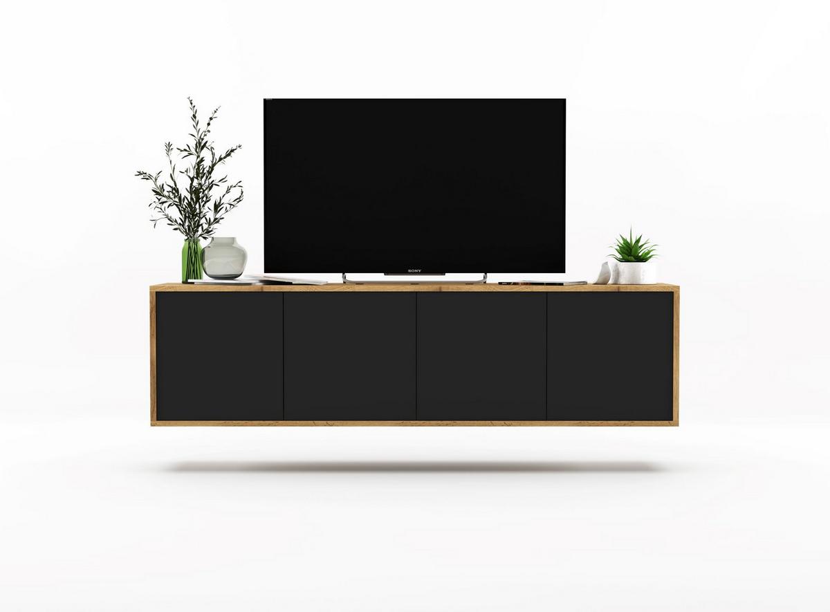 TV-SCHRANK Apollo2 Eiche wotan Schwarz Matt 150 cm - Schwarz, Holzwerkstoff (150/39/35cm) - Meble Lindner