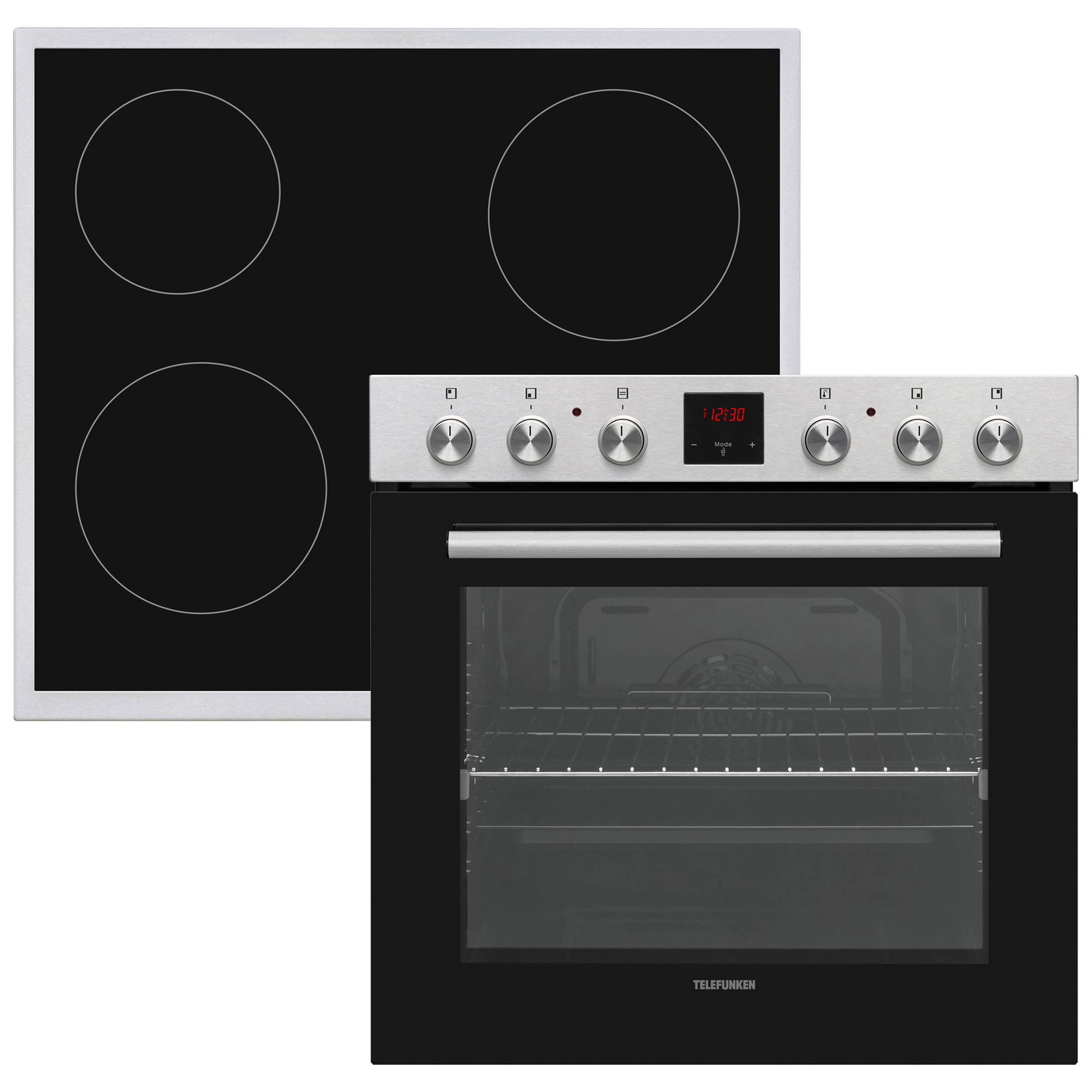 HERDSET, Backofen mit Ober-Unterhitze und Umluft, Glaskeramik-Kochfeld mit 4 Zonen, Teleskopauszug, 78 Liter, 60 cm, B-HS-75-C-I - Edelstahlfarben, Keramik/Metall (59.5/59.5/57cm) - Telefunken