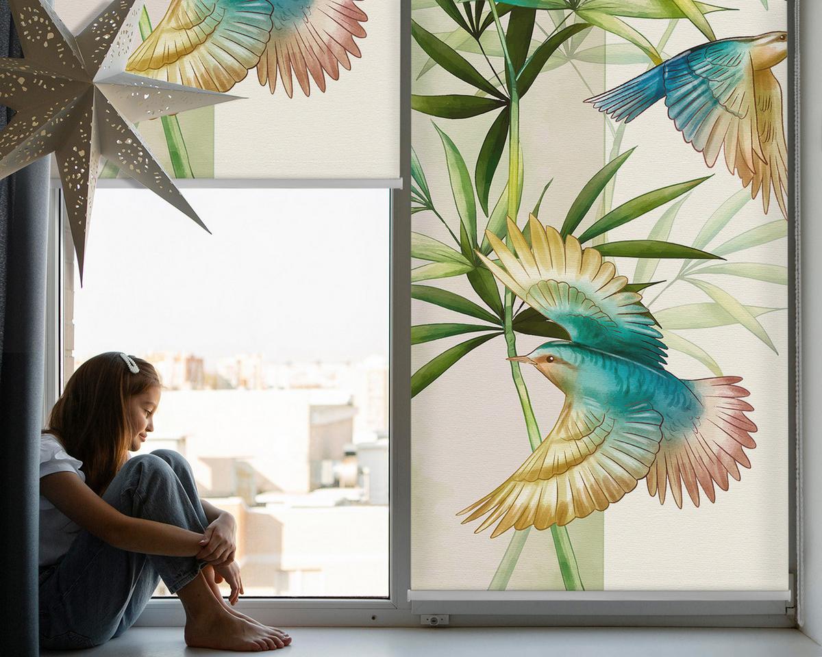 INNENROLLO - Fensterrollo - Rollo - 130x140 cm - Vögel im Laub - Weiß, Kunststoff (130/140/0.5cm) - TULUP