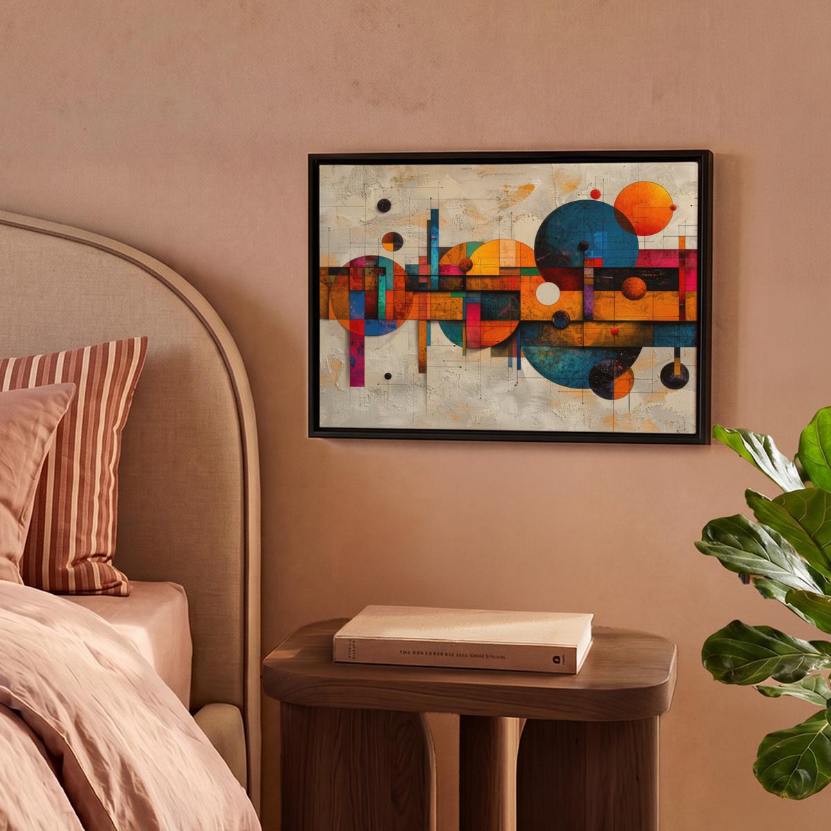 LEINWAND Bilder mit Rahmen - Vintage - Moderne Kunst - Orange - Geometrische Formen - 40x30 - Multicolor, Textil (40/30cm) - MuchoWow
