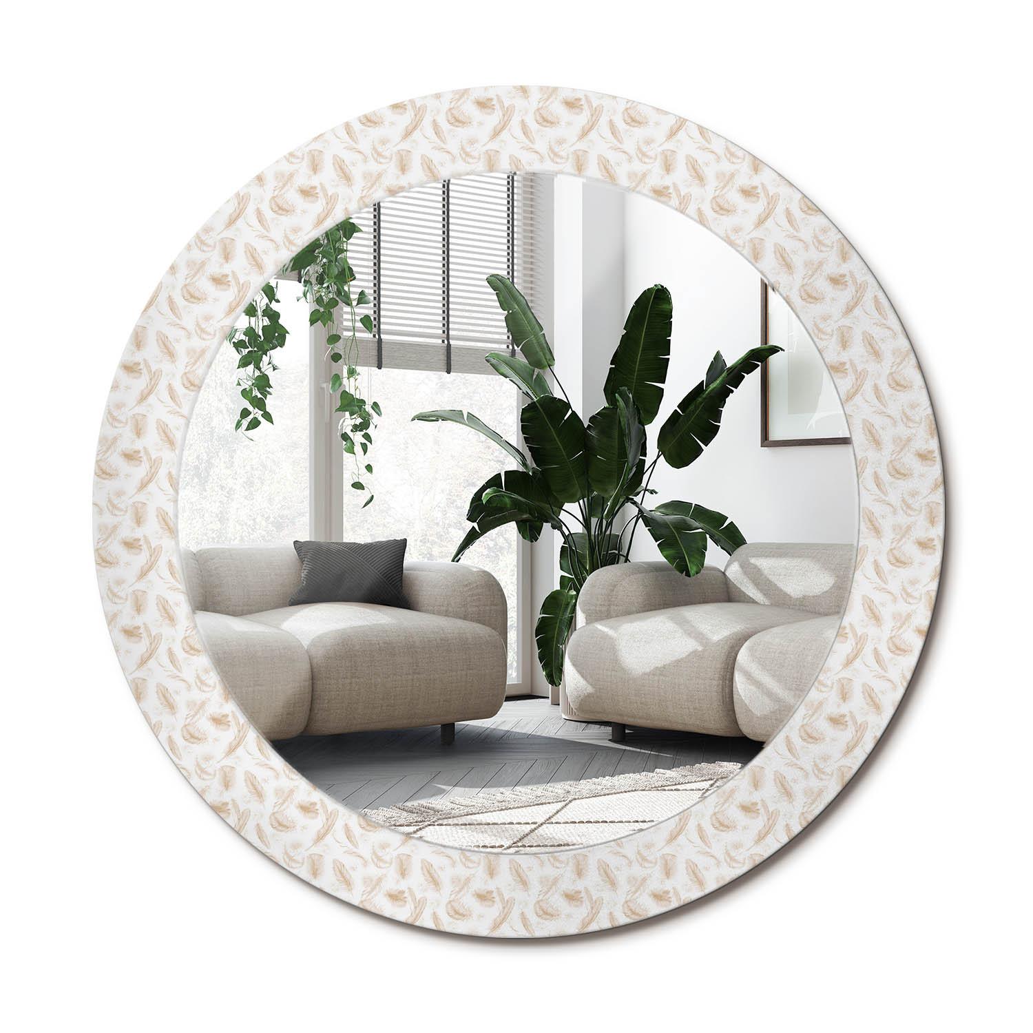 SPIEGEL Rund Ø 70 cm mit Aufdruck - Creme, Glas (70/70/0.4cm) - Wallfluent