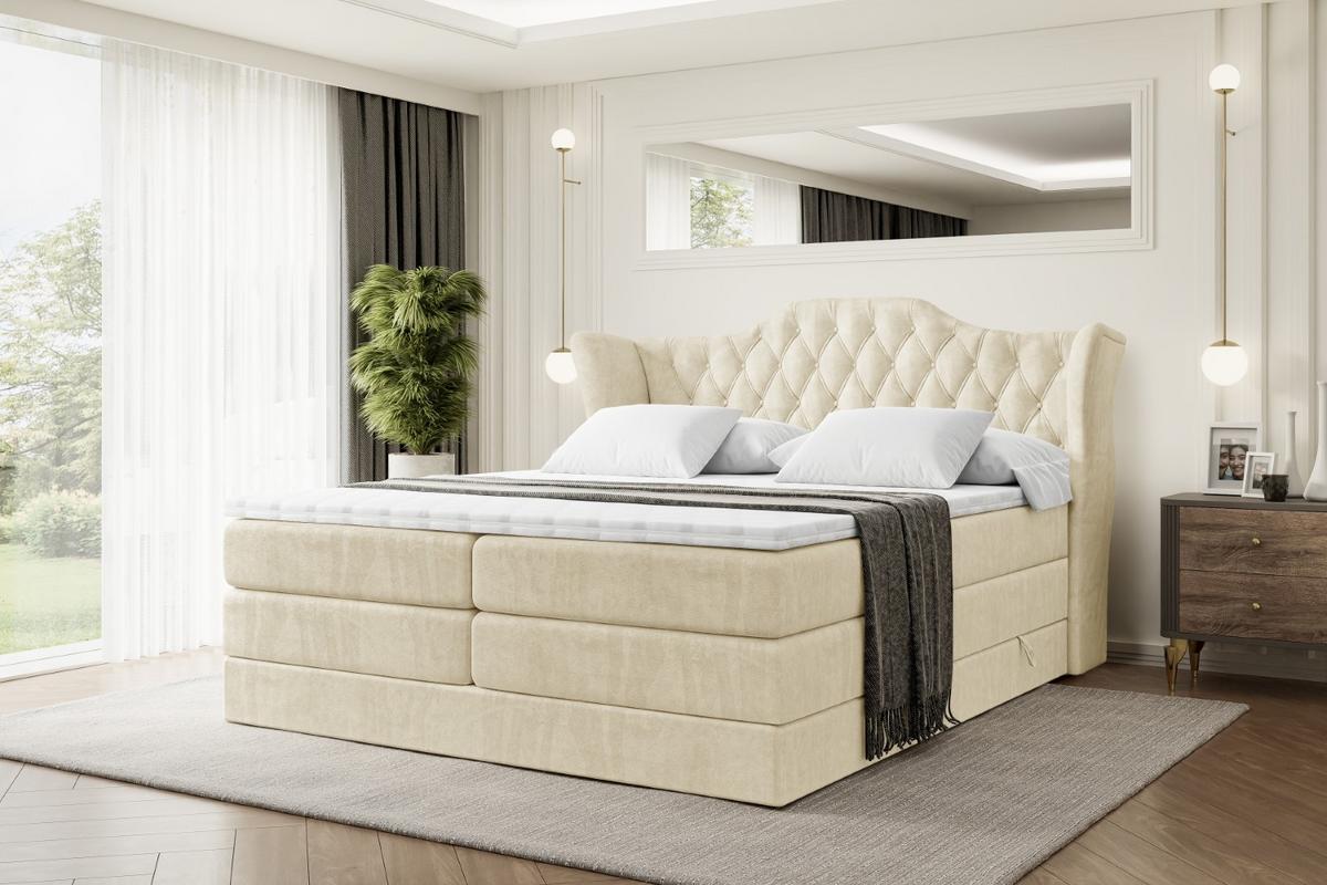 BOXSPRINGBETT VILA KING - 180x200 - H3/H4 - Beige - Beige, Holzwerkstoff (180/200cm) - ALTDECOR