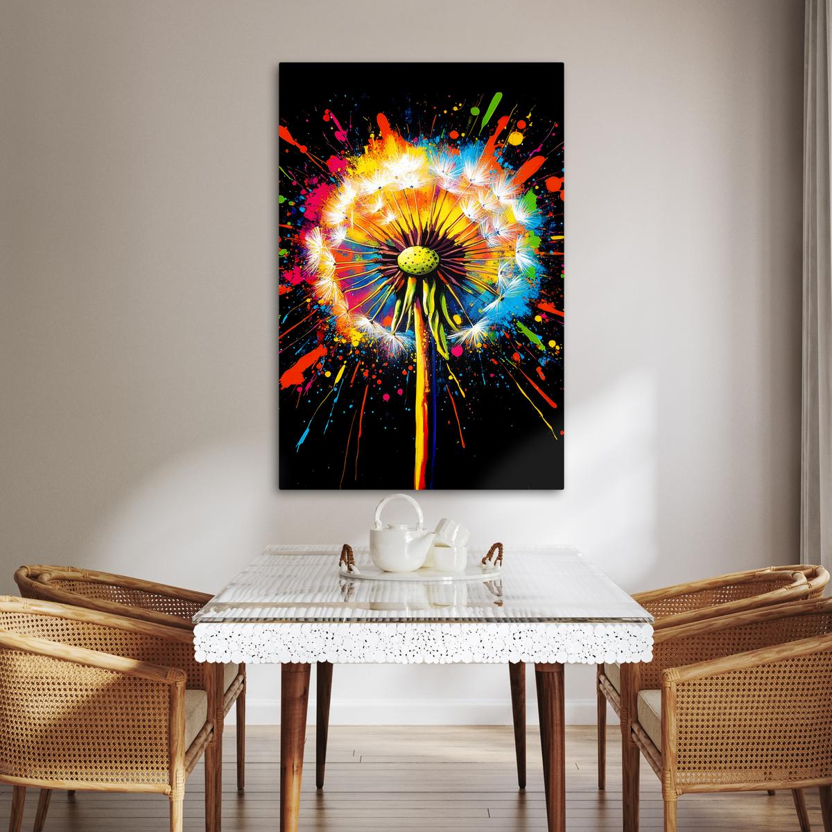 LEINWANDBILD Löwenzahn - Graffiti - Farbenfroh - Blumen - Natur Deko XXL 80x120 cm - Multicolor, Textil (80/120cm) - MuchoWow