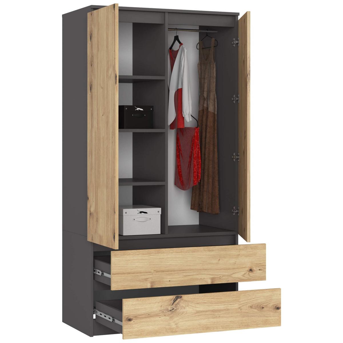 KLEIDERSCHRANK Graphit Grau, Eiche Artisan 180/90/51 - Eiche Artisan, Holzwerkstoff (90/180/51cm) - RAUMHIRSCH FURNITURE