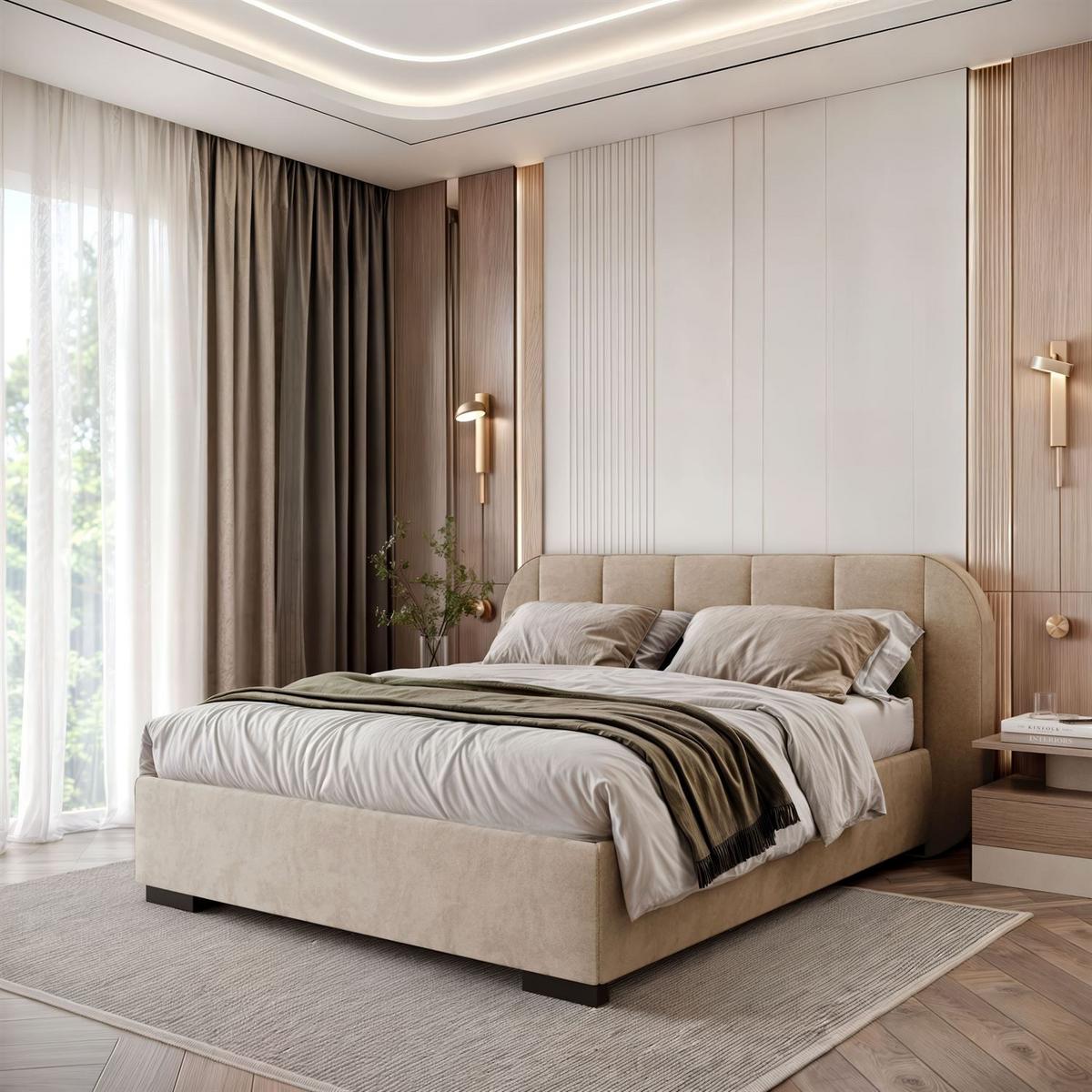 BETT AMARA 140x200 gepolstert mit Stauraum und Lattenrost, Royal Velvet 170 - Beige, Textil (140/200cm) - Lookway