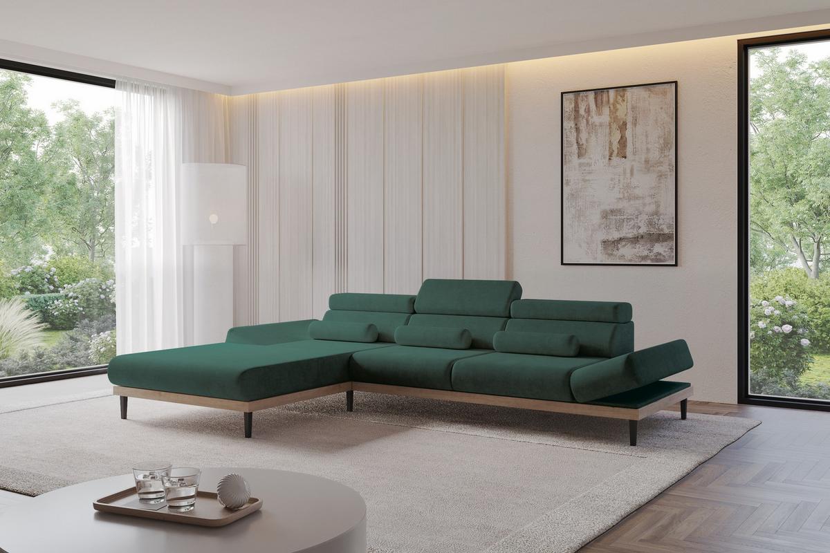 ELEKTRISCHES ECKSOFA Links MONA 316x205x85 Grün Velours - Dunkelgrün/Grün, Holzwerkstoff/Textil (316/205cm) - ALTDECOR