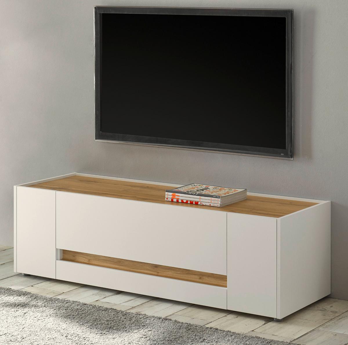 TV-LOWBOARD weiß, Eiche Wotan, TV Unterschrank 140 cm mit Türen und Schublade - Eiche Wotan/Schwarz, Holz/Holzwerkstoff (140/40/45cm) - Furn.Design