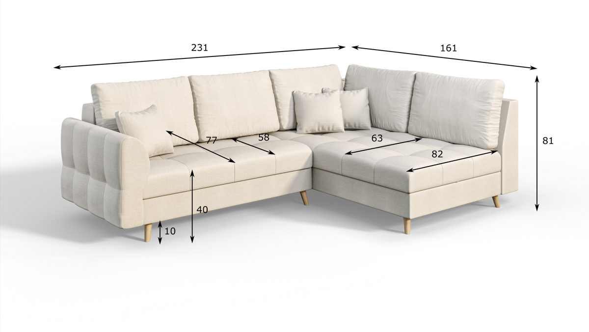 ECKSOFA MIT HOCKER Lorine Mikrofaser Ecru - Ecru/Hellbraun, Buchenholz/Textil (231/161cm) - S-Style Möbel