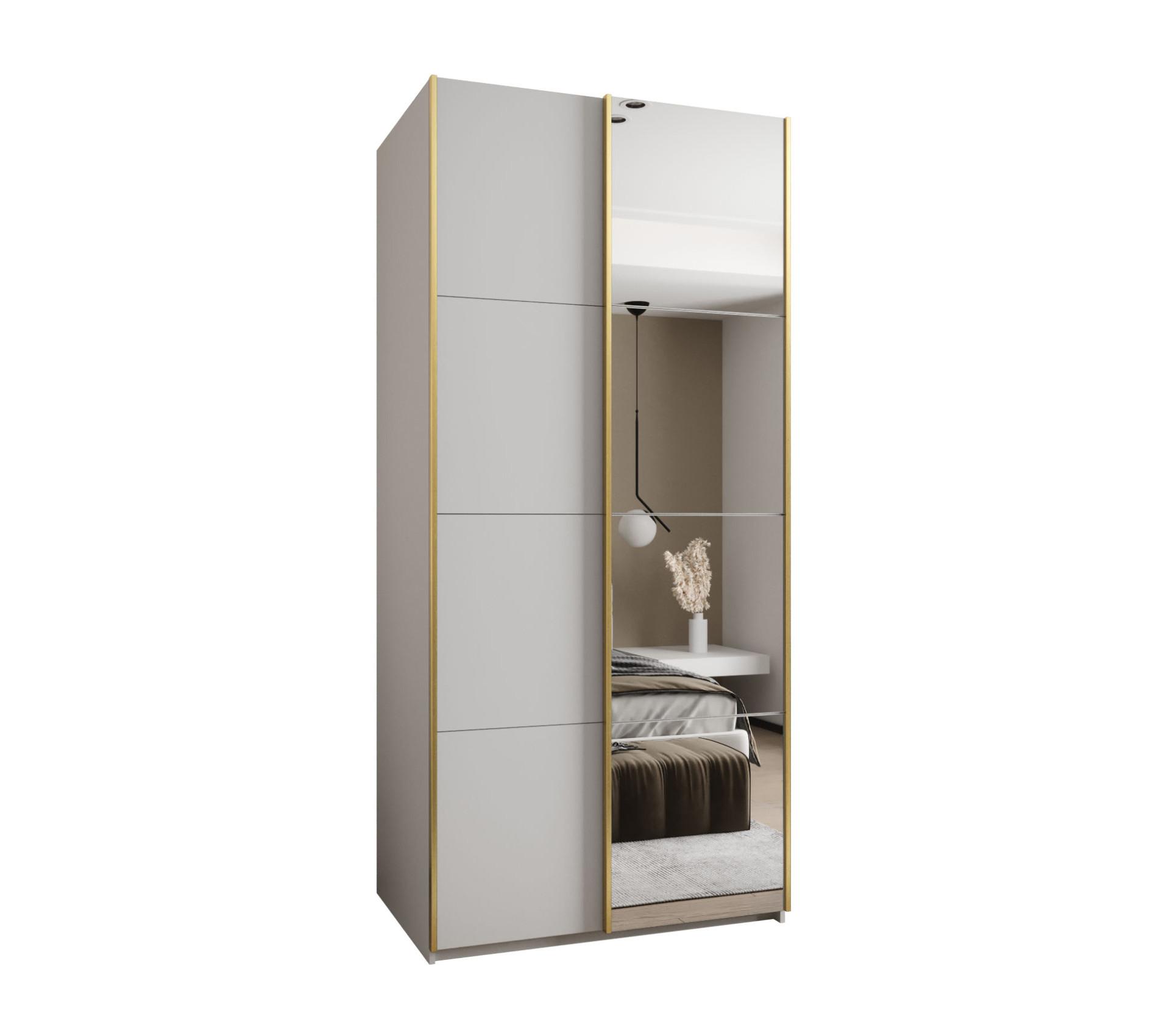SCHWEBETÜRENSCHRANK 245,5/100/64 2-türig - Goldfarben/Weiß, Holz/Metall (100/245/64cm) - Abiks Möbel