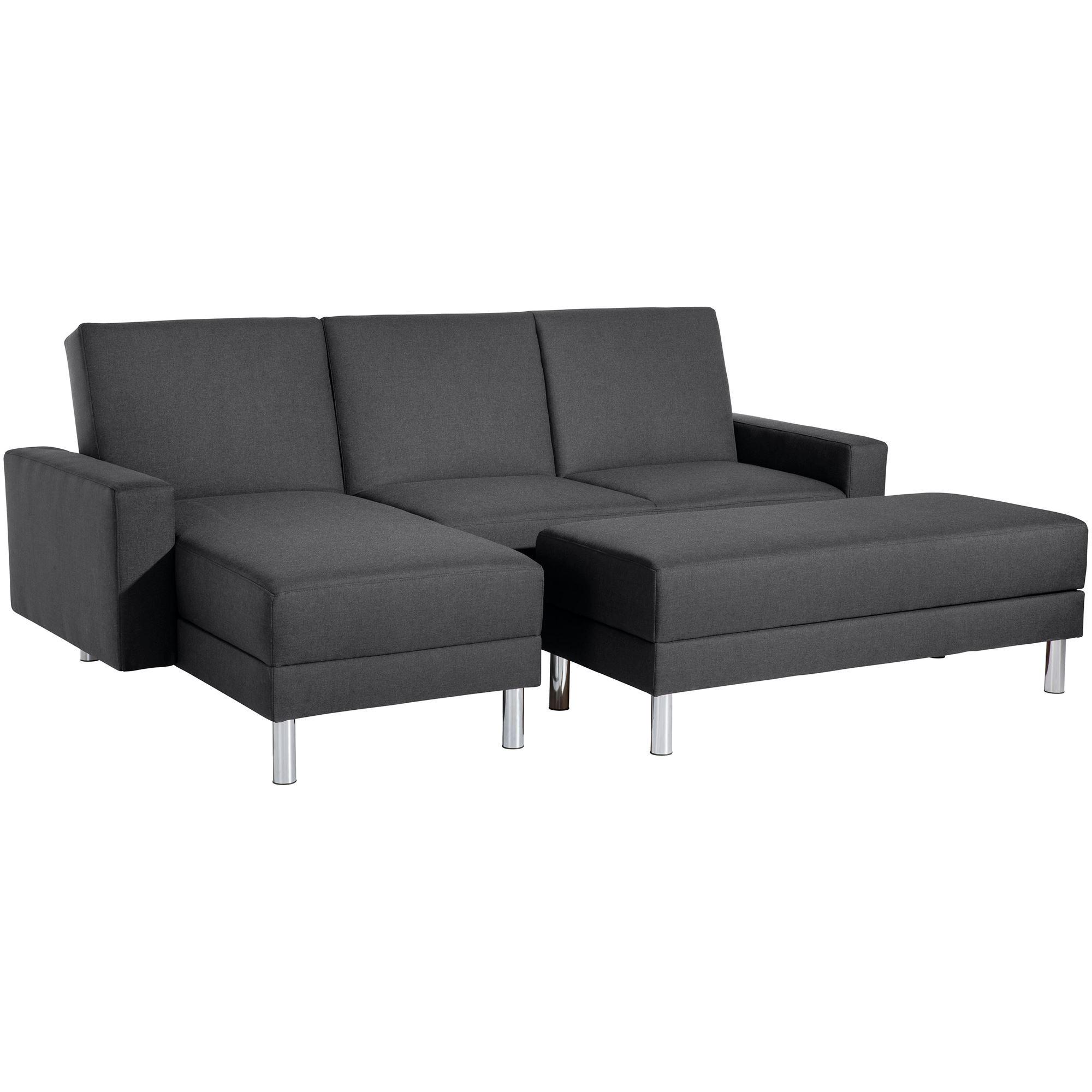 FUNKTIONSSOFA mit Hocker Katryna Flachgewebe graphit - Graphitfarben, Kunststoff (144/92/230cm) - 58aufmkessel