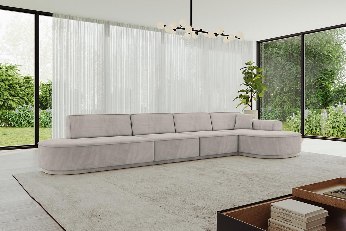 ECKSOFA Ottomane Rechts MARI-L3-v3 - 413x171x83 cm Hellbraun Velours - Hellbraun/Schwarz, Holzwerkstoff/Kunststoff (171/413cm) - ALTDECOR