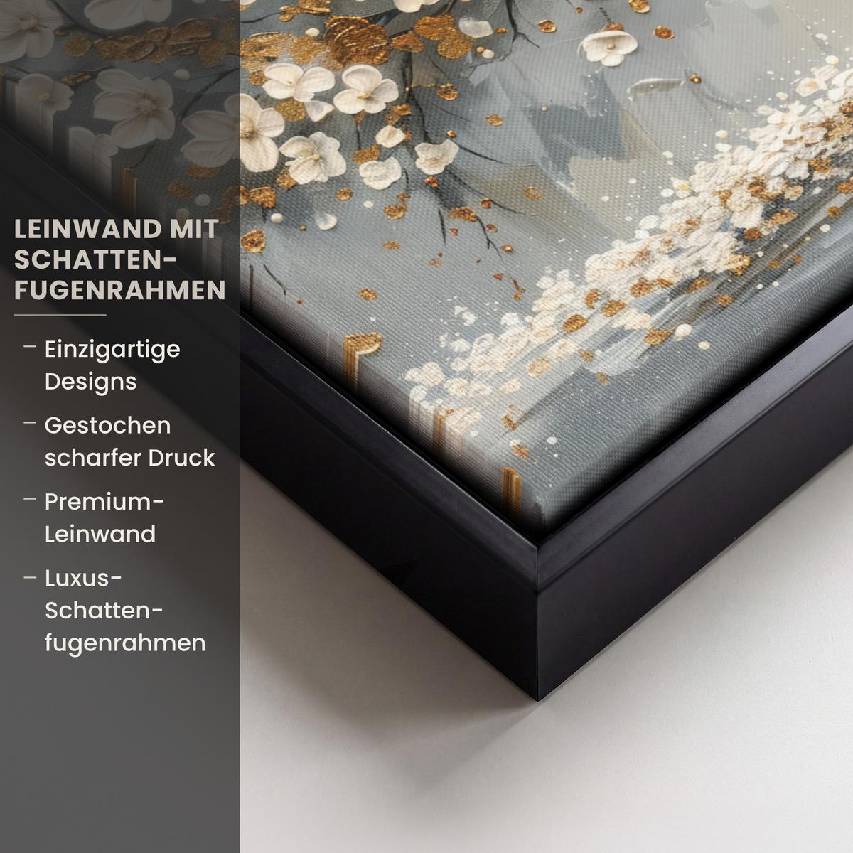 LEINWAND Bilder mit Rahmen - Baum - Blumen - Weiß - Natur - Kunst - 40x30 - Weiß, Textil (40/30cm) - MuchoWow